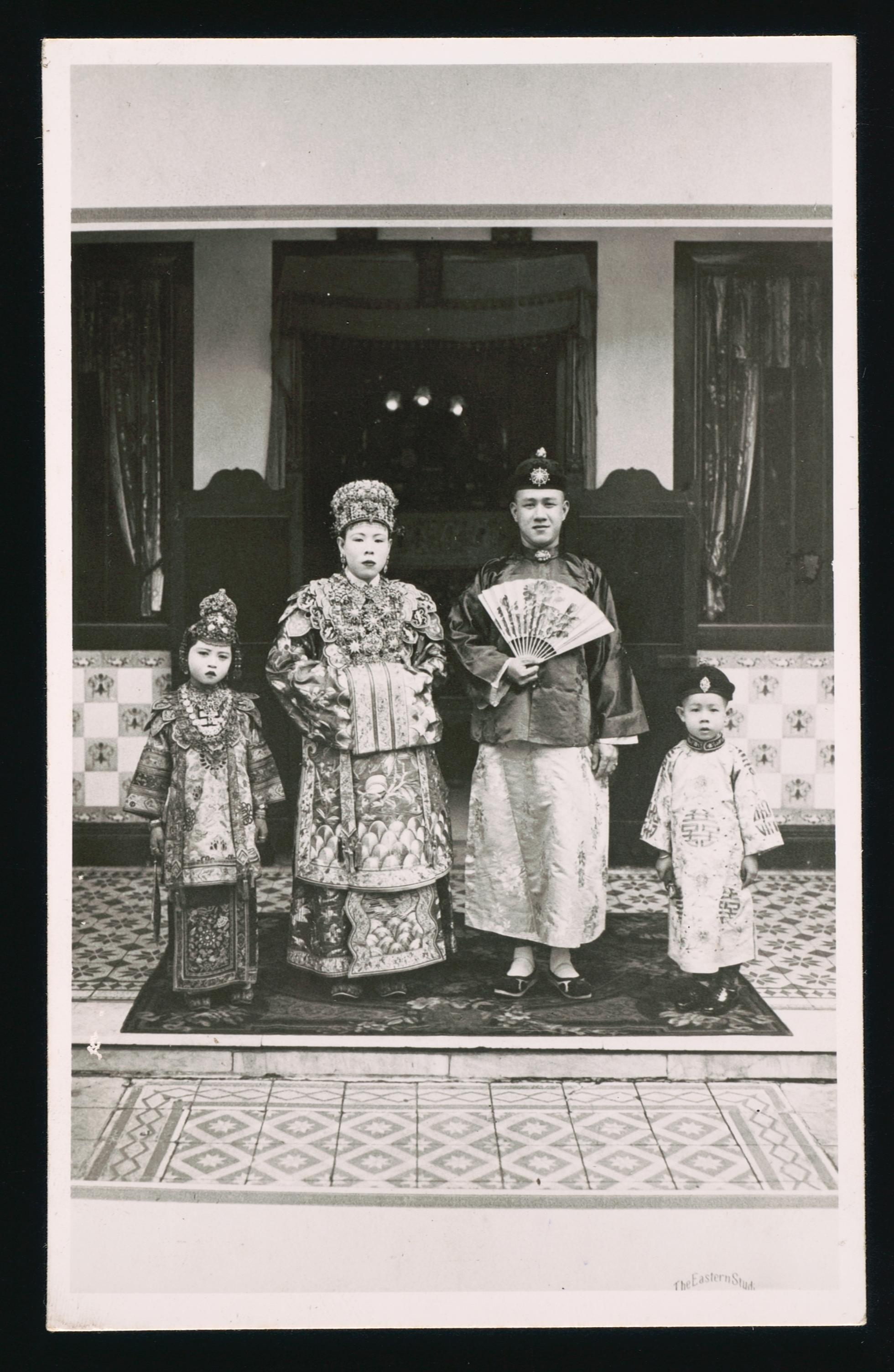 <strong>Peranakan Chinese wedding couple<br>
<br>
</strong>XXXX-15646<br>
Early – mid 20<sup>th</sup> century<br>
Singapore<br>
<span style="color: black;">Collection of the National Museum of Singapore<br>
</span>
<p style="color: #000000; margin: 0in 0in 8pt;"><span style="background: white; letter-spacing: 0.4pt;">To see Peranakan wedding photographs<em> </em>in the NC, click </span><span style="background: white; letter-spacing: 0.4pt; color: #0070c0;">here</span><span style="background: white; letter-spacing: 0.4pt;">.</span>